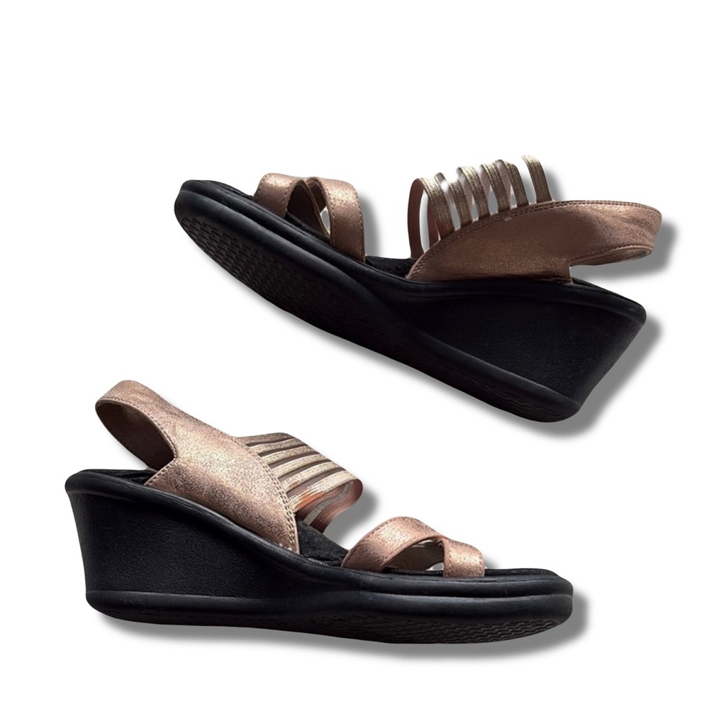Skechers‎ Rose Gold Wedge Sandals | Comfort Platform Strappy Slides Size 6